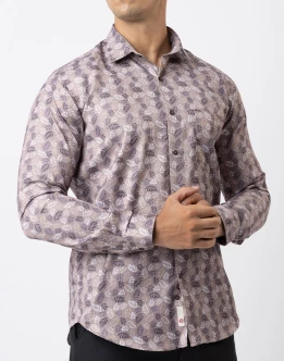 Ebony Casual Slim Fit Leaf Printed Long Sleeve Mens Shirt