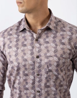 Ebony Casual Slim Fit Leaf Printed Long Sleeve Mens Shirt