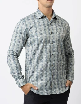 Ebony Casual Slim Fit Leaf Printed Long Sleeve Mens Shirt