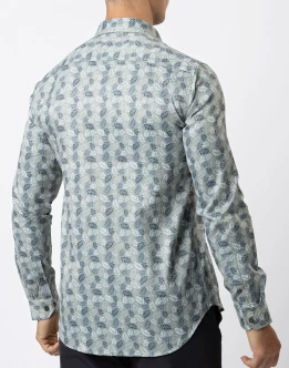 Ebony Casual Slim Fit Leaf Printed Long Sleeve Mens Shirt