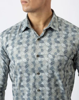 Ebony Casual Slim Fit Leaf Printed Long Sleeve Mens Shirt