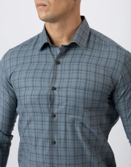 Ebony Casual Long Sleeve Slim Fit Check Shirt