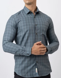 Ebony Casual Long Sleeve Slim Fit Check Shirt