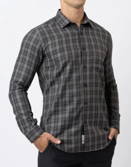 Ebony Casual Long Sleeve Slim Fit Check Shirt