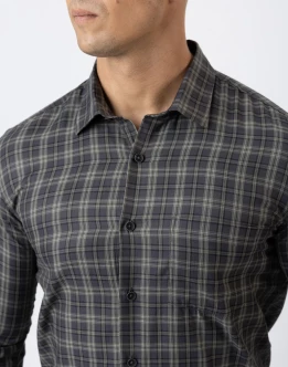 Ebony Casual Long Sleeve Slim Fit Check Shirt