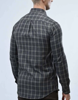 Ebony Casual Twill Check Design Long Sleeve Slim Fit Mens Shirt