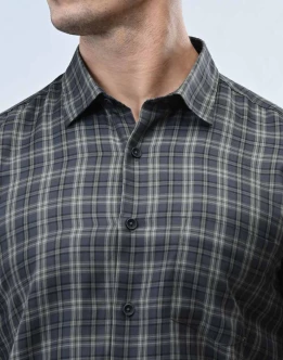 Ebony Casual Twill Check Design Long Sleeve Slim Fit Mens Shirt