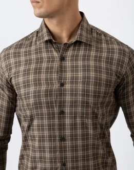 Ebony Casual Long Sleeve Slim Fit Check Shirt