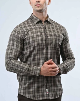 Ebony Casual Twill Check Design Long Sleeve Slim Fit Mens Shirt