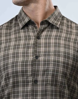 Ebony Casual Twill Check Design Long Sleeve Slim Fit Mens Shirt