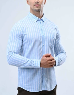 Ebony Casual Long Sleeve Stripe Slim Fit Mens Shirt