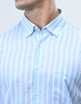 Ebony Casual Long Sleeve Stripe Slim Fit Mens Shirt