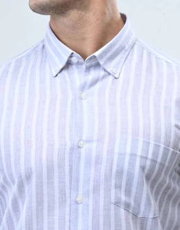 Ebony Casual Long Sleeve Stripe Slim Fit Mens Shirt