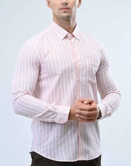 Ebony Casual Long Sleeve Stripe Slim Fit Mens Shirt