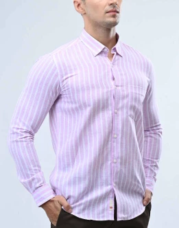 Ebony Casual Long Sleeve Stripe Slim Fit Mens Shirt