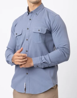 Ebony Casual Slim Fit Double Pocket Long Sleeve Stretchable Mens Shirt