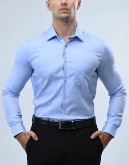 Vantage Blue Premium Giza Cotton Slim Fit Long Sleeve Mens Shirt