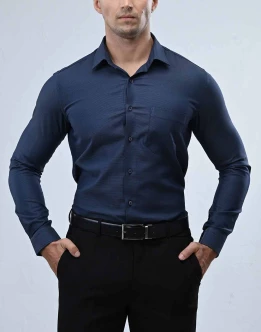 Vantage Blue Premium Cotton Slim Fit Long Sleeve Mens Shirt