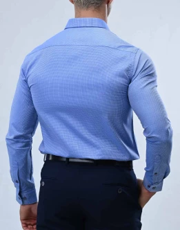 Vantage Blue Premium Giza Cotton Slim Fit Long Sleeve Mens Shirt