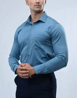 Vantage Blue Bamboo Stretch Fabric Slim Fit Long Sleeve Mens Shirt