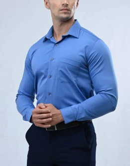 Vantage Blue Bamboo Stretch Fabric Slim Fit Long Sleeve Mens Shirt