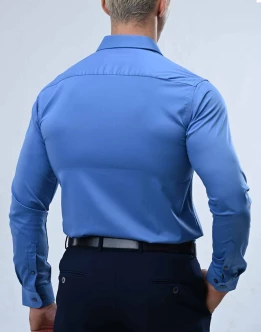 Vantage Blue Bamboo Stretch Fabric Slim Fit Long Sleeve Mens Shirt