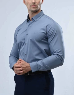 Vantage Blue Bamboo Stretch Fabric Slim Fit Long Sleeve Mens Shirt