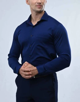 Vantage Blue Bamboo Stretch Fabric Slim Fit Long Sleeve Mens Shirt