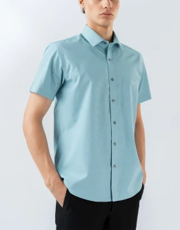 Mens Short Sleeve Green Filafil Formal Wear Shirt