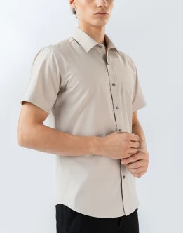 Mens Short Sleeve Beige Filafil Formal Wear Shirt