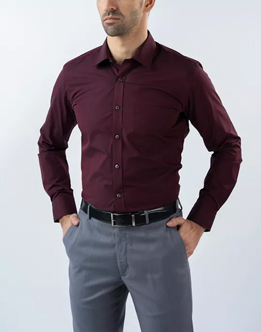 Mens Long Sleeve Dark Maroon Filafil Formal Wear Shirt